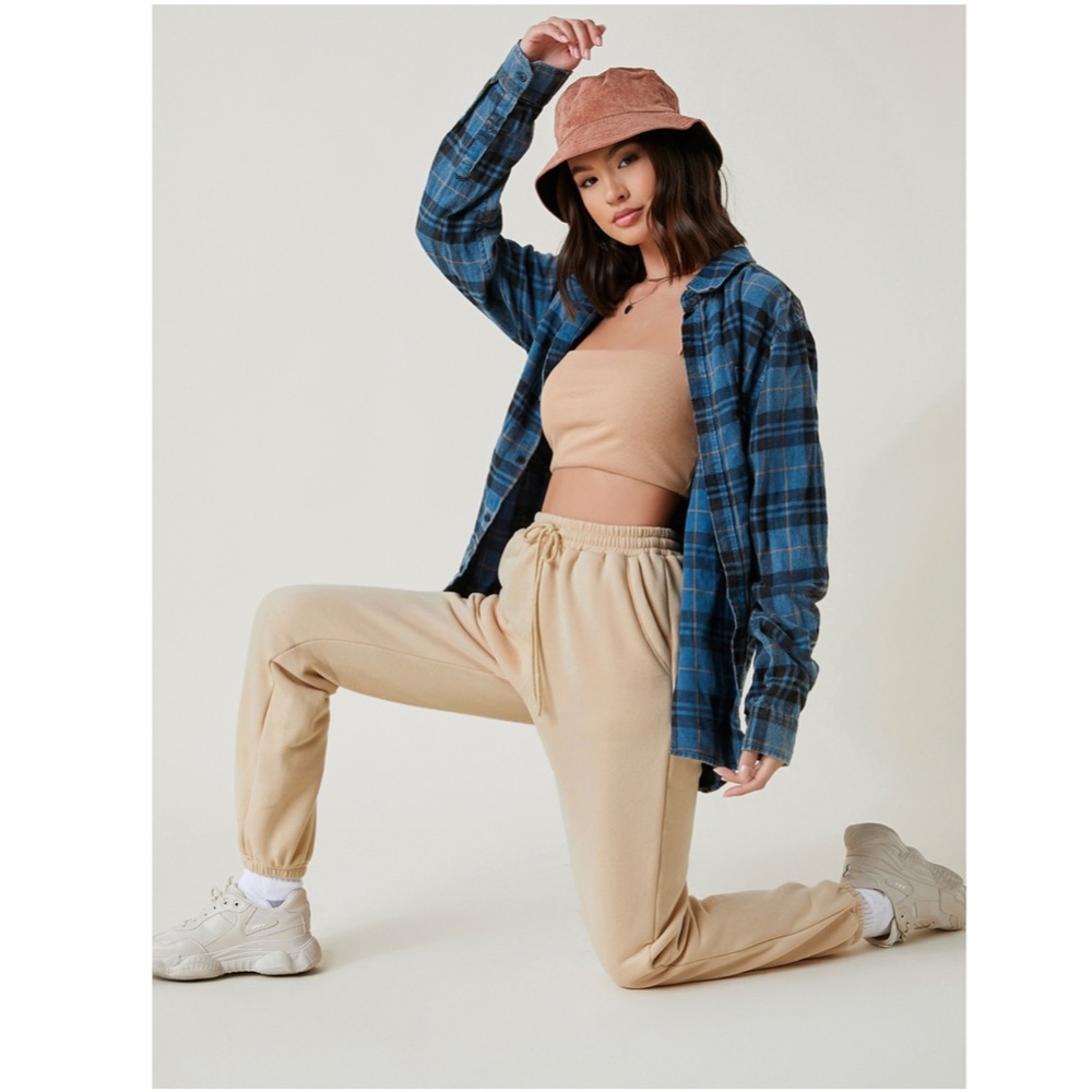 Beige Fleece Joggers Drawstring and Pockets - Picture 2 of 8
